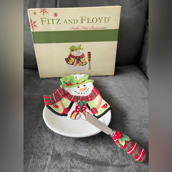 Christmas New Fitz & Floyd Holiday Hat Snowman Serving Set - Picture 1 of 5